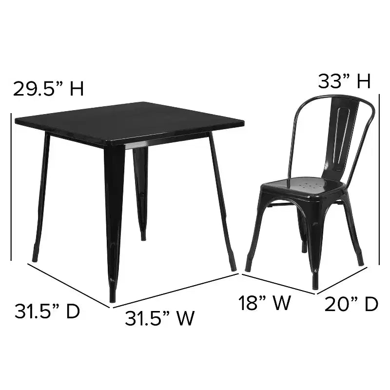 Emma and Oliver Commercial Grade 31.5 Square Metal Indoor-Outdoor Table Set with 4 Stack Chairs
