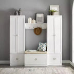 4pc Harper Entryway Set with Bench, Shelf & 2 Pantry Closets: Organizer with Coat Rack - Crosley