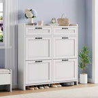 Shoe Cabinet with 4 Flip Drawers & 2 Top Drawers, Wooden Shoe Organizer Cabinet with Adjustable Shelf, Freestanding Shoe Storage Cabinets