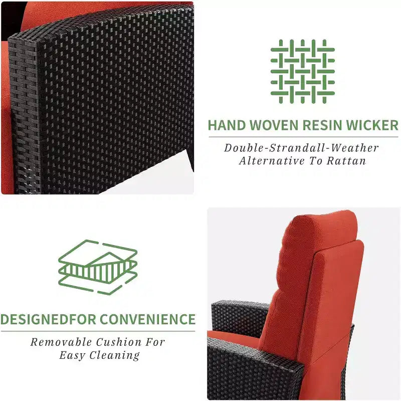 Outdoor Wicker Recliner with Adjustable Back and Footrest, Reclining Patio Chair with Independent,Outdoor Recliner Chair with Cushion