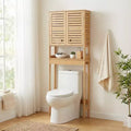 Evideco French Home Goods Over The Toilet Storage Cabinet with Double Vented Doors and Open Shelf, Natural - Trinidad Collection
