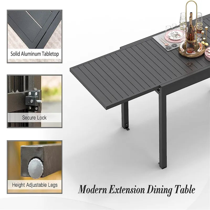 90-in. Patio Dining Expandable Table, Metal Aluminum Outdoor Table for 4-8 Person Rectangular Table for Garden Bistro