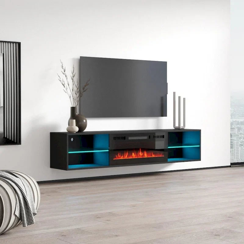 Wall Mounted Electric Fireplace 72 TV Stand
