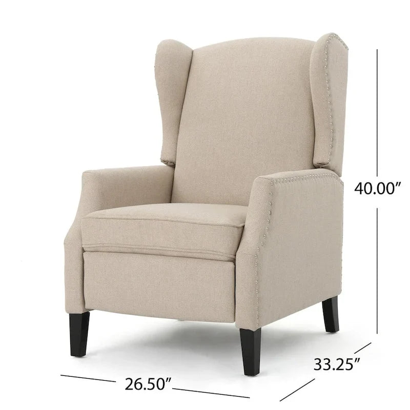 Wingback Push-Back Recliner Chair, Upholstered, Classic Style, Living Room Accent