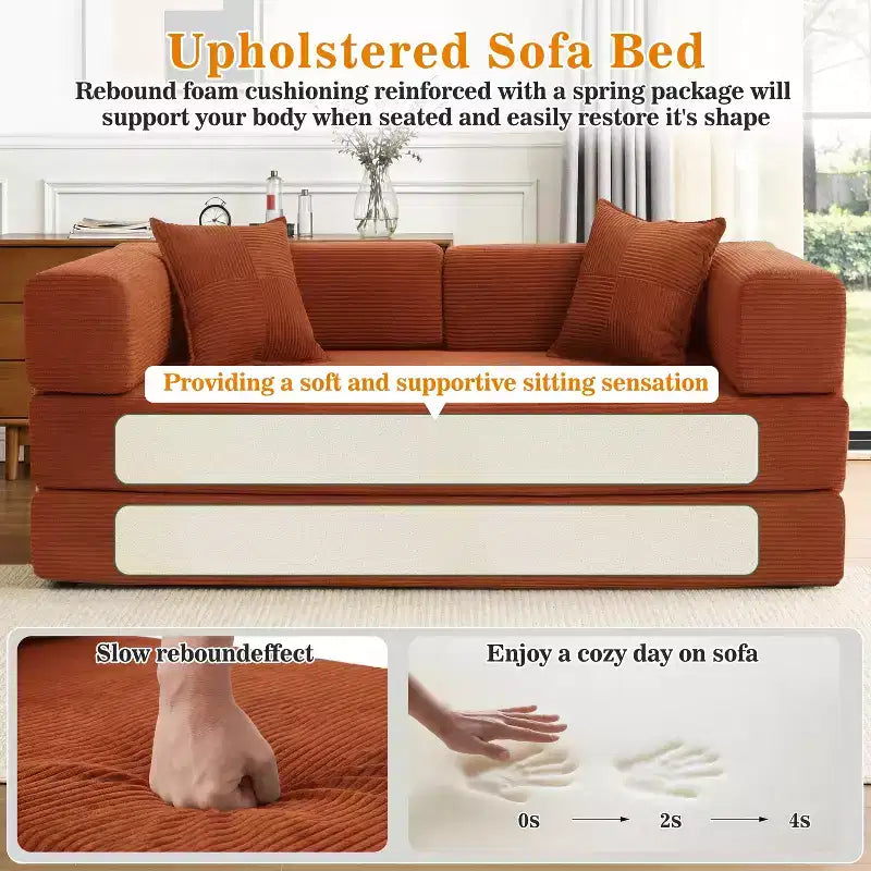 Dyonery 78Folding Sofa Bed Convertable Corduroy Couch King Size Floor Sleeper 4-in-1 DIY Combination Modular Sofa Fold Out Comfy sofa.
