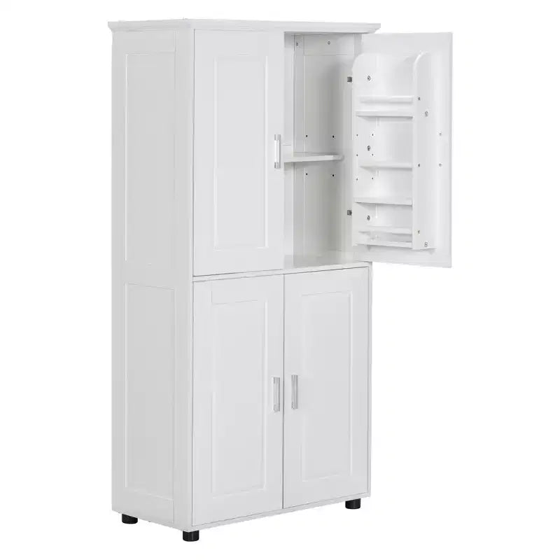 Whisen Minimalist Style Tall and Wide Storage Cabinet, Freestanding Cabinet with 4 Doors and Adjustable Shelves for Bathroom, Office - White