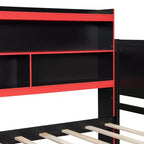 Full/Queen Gaming Daybed with Bookcase Headboard, LED Lights, Integrated Desk, Drawers and Charging Station