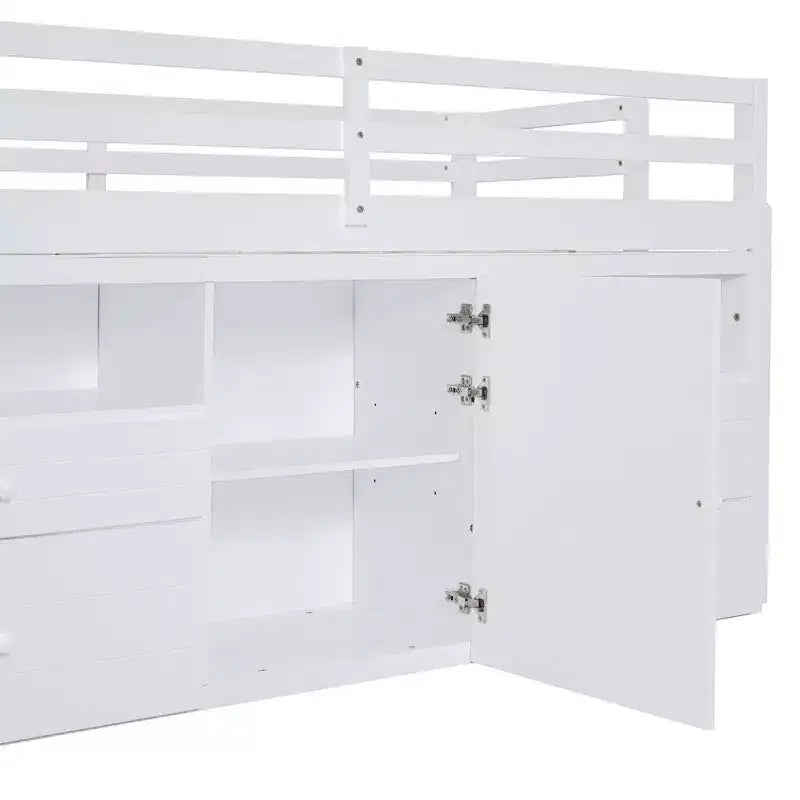 Luxystar Modern Twin Low Loft Bed with 4 Drawers, Cabinet and Shelves for Bedroom,