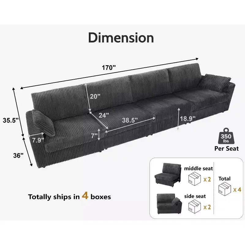 Dyonery Modular Corduroy Sectional Sofa with Washable Covers