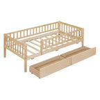 Twin Size Low Daybed with Storage Drawers, Wood Twin Platform Bed Frame with Rails for Boys and Girls Bedroom