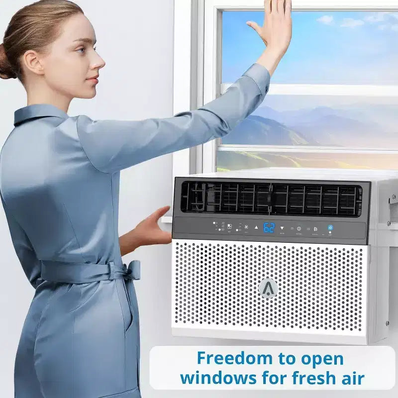 Climatiseur de fenêtre, unité de climatisation de fenêtre avec filtre lavable, compatible Wi-Fi avec télécommande, refroidit jusqu'à 32,5 mètres carrés, 6 modes, 115V/60Hz