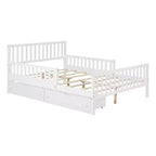 Full Size Wood Platform Bed with Guardrails on Both Sides and Two Storage Drawers, White