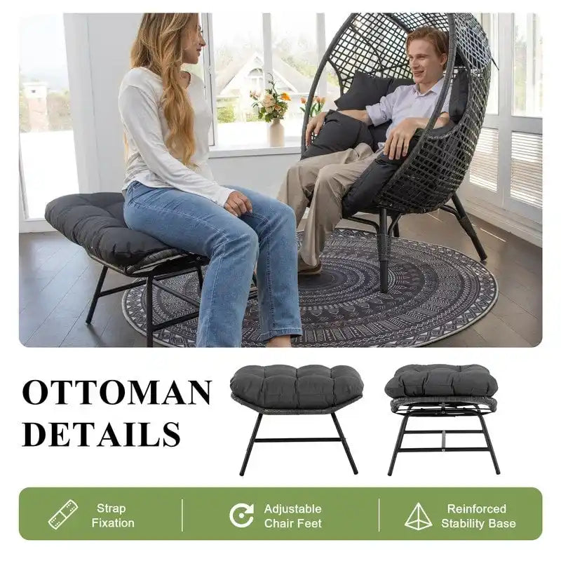 FINCATI Indoor Eggs Chair, 440 lbs Egg Chair Outdoor, Oversized Egg Chair with Ottoman, Luxury Cozy Egg Chair with Foot Rest