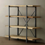 Industrial Wooden Metal Wall Bookshelf 4-Tier