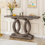 Vintage Console Table with Geometric Base Wooden Hallway Table