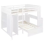 Luxystar Full over Twin L Shaped Bunk Bed with Desk, Bookcase and Wardrobe