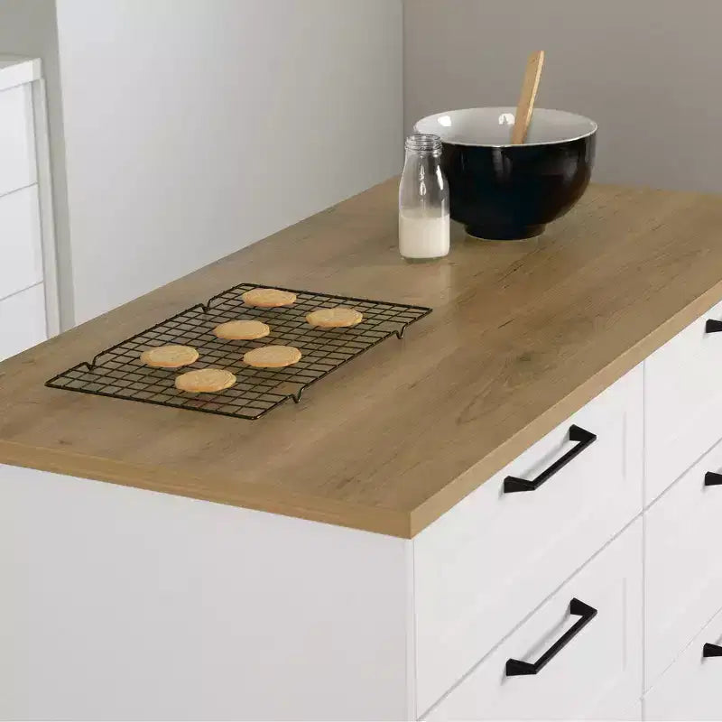 6-Drawer Kitchen Island – Farmhouse Style, White & Maple Nutmeg, 47.25W
