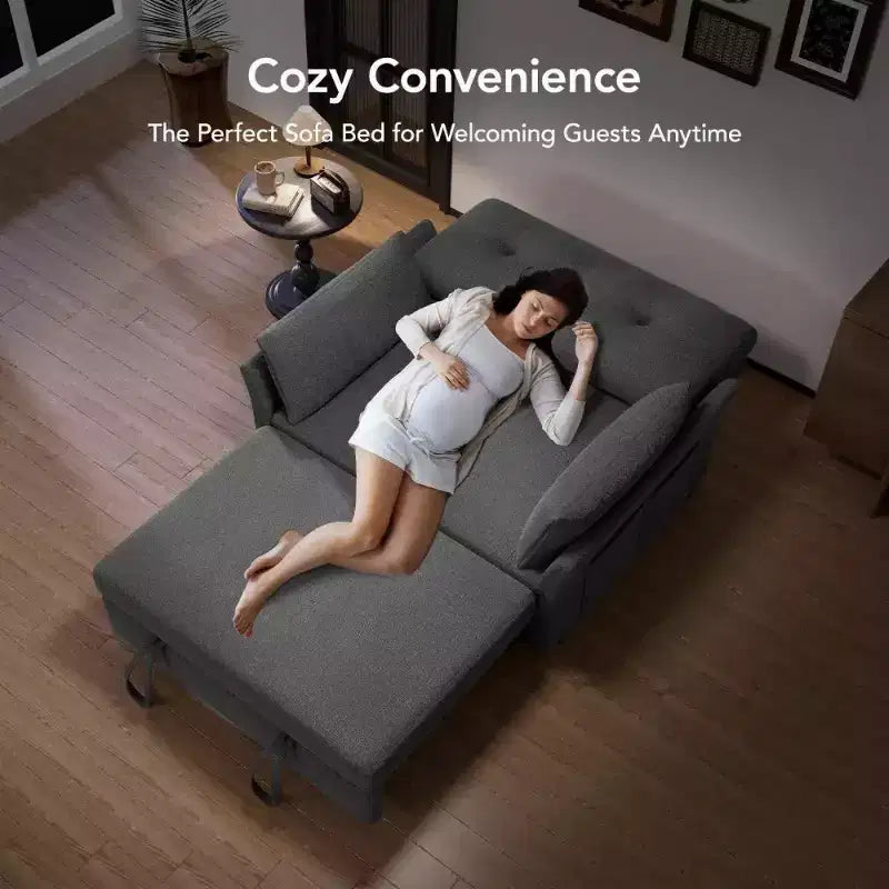 Dyonery 51 3-in-1 Sleeper Sofa Bed, Convertible Loveseat with Pull-Out Bed, Adjustable Backrest, Linen Couch