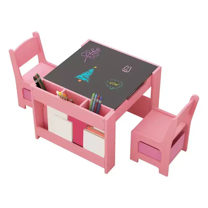 4-in-1 Activity Table Set with Detachable Tabletop, Table Set with Drawers and Bookshelf, Multifunctional Toddler Furniture for Drawing, Reading
