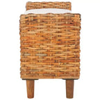 Upholstered Bench with Mango Wood and Rattan Frame, White and Brown