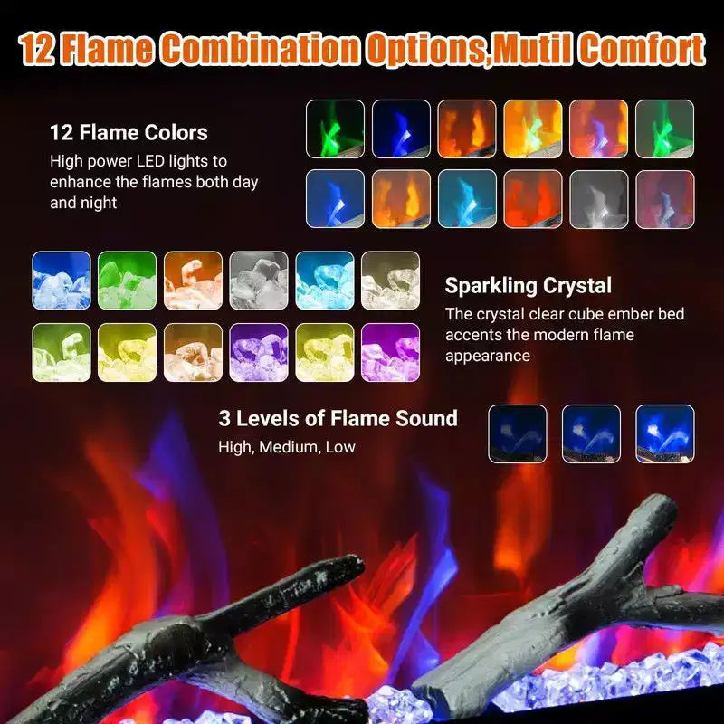 Coolmee 80 Inch Electric Fireplace, Recessed and Wall-Mounted, Smart WiFi Alexa Voice Control, 3D Flame Effect, 12 Color Options, 750W/1500W