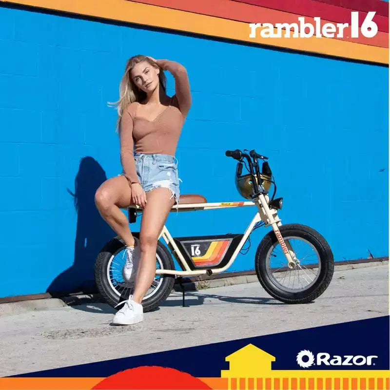 Razor Rambler Step Over Electric Scooter - Beige: 350W Motor, 15.5 mph Speed