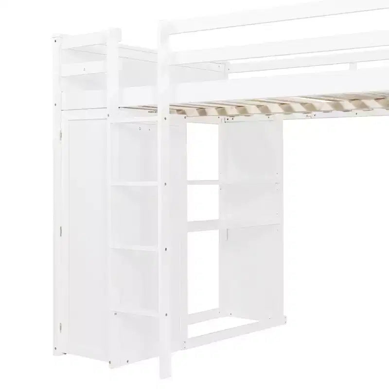 Luxystar Full over Twin L Shaped Bunk Bed with Desk, Bookcase and Wardrobe