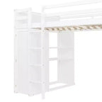 Luxystar Full over Twin L Shaped Bunk Bed with Desk, Bookcase and Wardrobe