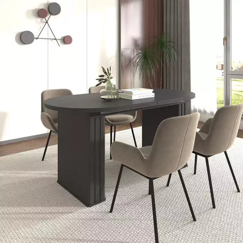 Okak 78IN Extendable Dining Table for 4-8 People, Kitchen Table with Wooden Strip Base, Foldable Table for Living Room, Dining Room