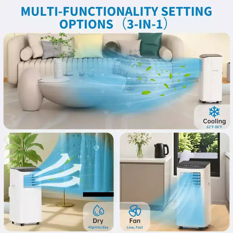 Portable Air Conditioner, 8000 BTU Quiet Cooling with Remote, Ventless Design & Auto Evaporation, for Large Room, Stand Up AC Unit.