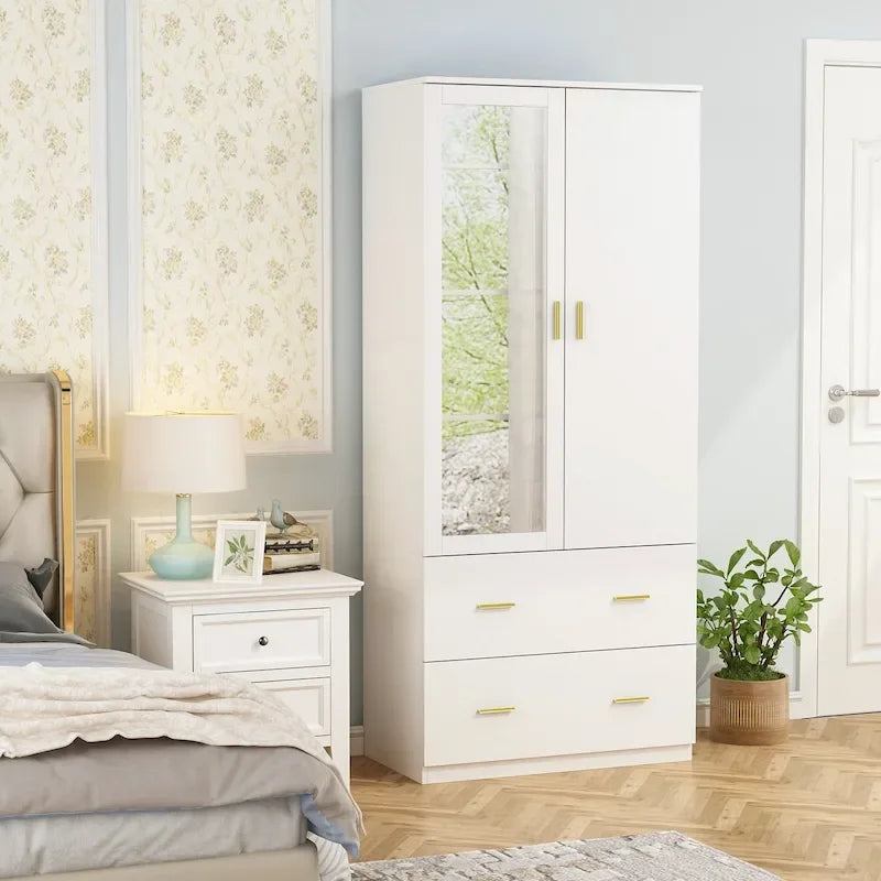 Armoire à deux portes avec miroir, blanc/brun foncé, 31,5L x 72H po – 31,5L x 72H po