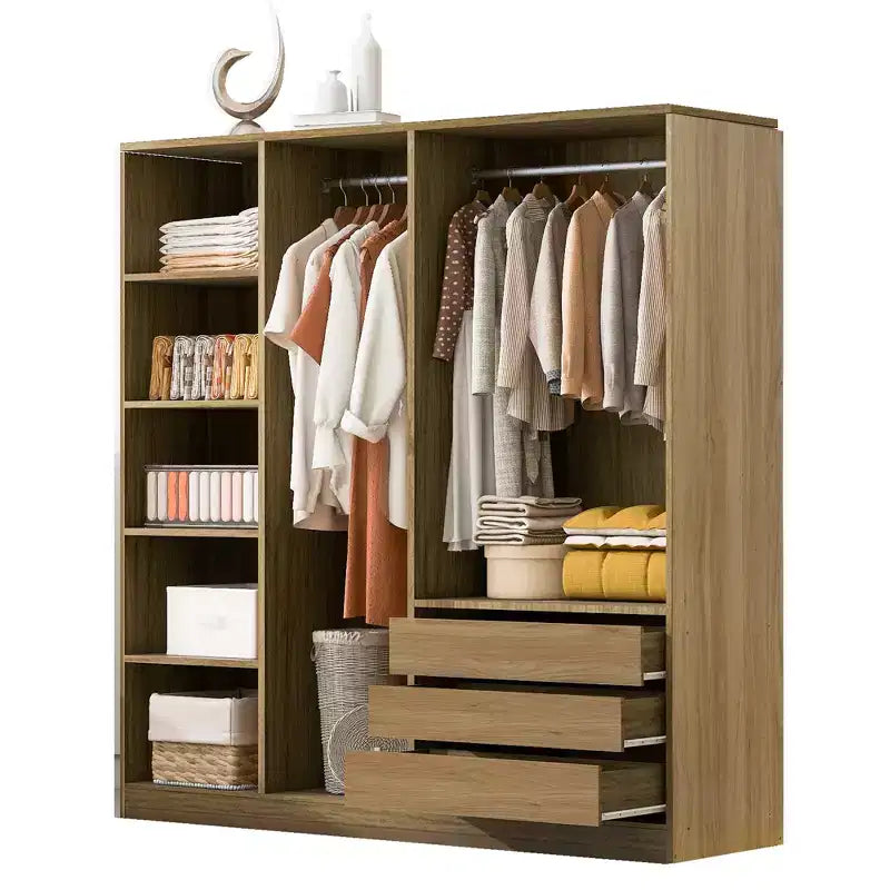 Armoire de rangement Whisen sans portes en bois avec étagères et 3 tiroirs - Naturel