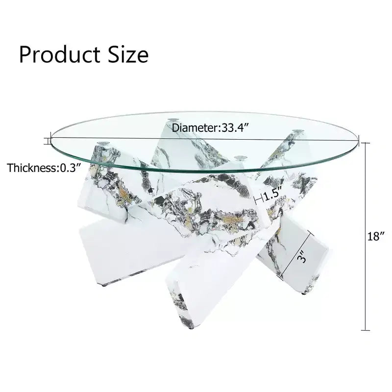 Okak Modern Circular Glass Coffee Table, Small Distinctive Design Tea Table Wood Legs for Living Room Reception Office Farmhouses