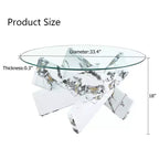 Okak Modern Circular Glass Coffee Table, Small Distinctive Design Tea Table Wood Legs for Living Room Reception Office Farmhouses