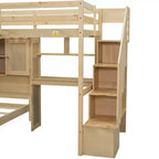 Wood Twin Size Bunk Bed with Desk and Staircase, L-Shaped Twin over Twin Loft Bed with Storage Compartments and Shelves