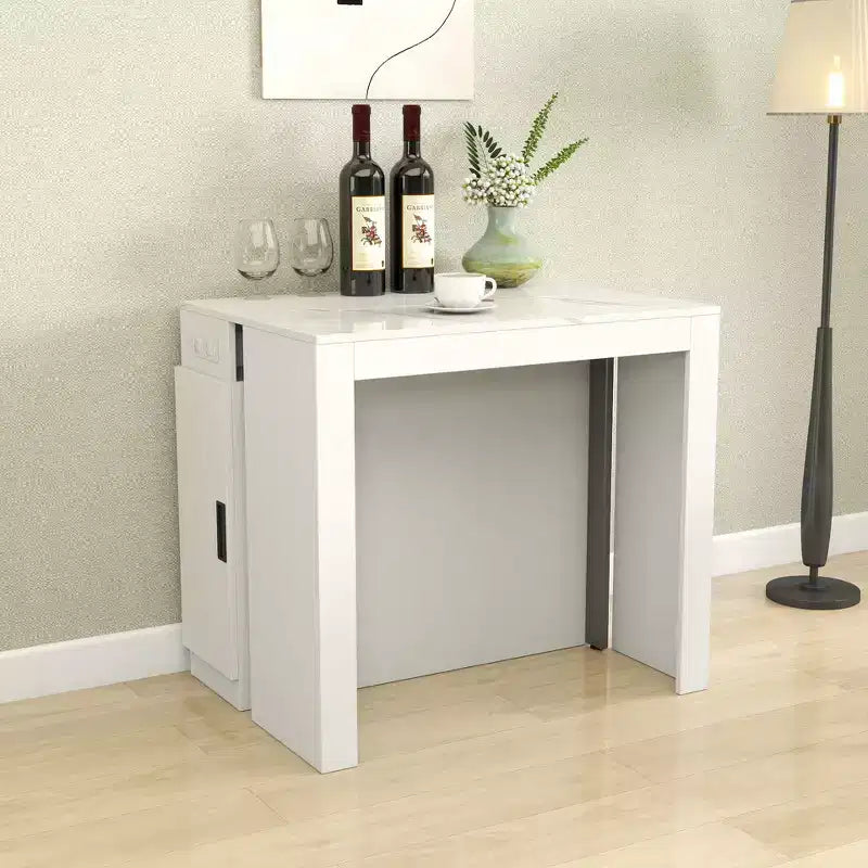 CLIHOME Modern Multifunctional Extendable Dining Table with Outlet, Space Saving Expanding Table with Storage