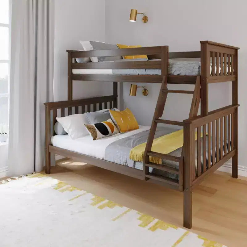 Max & Lily Bunk Bed Twin over Full Size, Solid Wood Bunk Beds with Ladder for Kids
