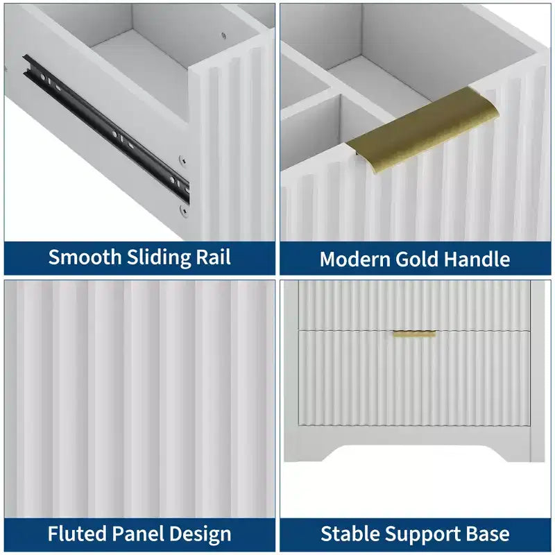 Modern Fluted Bathroom Vanity Set with Integrated Ceramic Basin Freestanding Bathroom Storage Vanity Cabinet with 3 Drawers for Contemporary Bathroom