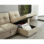Linen Sectional Sofa Reversible Chaise with Pull out Sleeper