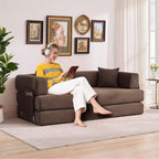Modern 79 Corduroy Futon Sofa Bed for Small Spaces, 5-in-1 Convertible Sleeper Couch with Removable Armrests & Pillows