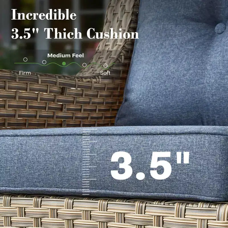 HOMLUX 6 PCS Patio Wicker Conversation Set 3-Seat Sofa with Cushion, Rattan Chairs, Ottomans, Coffee Table