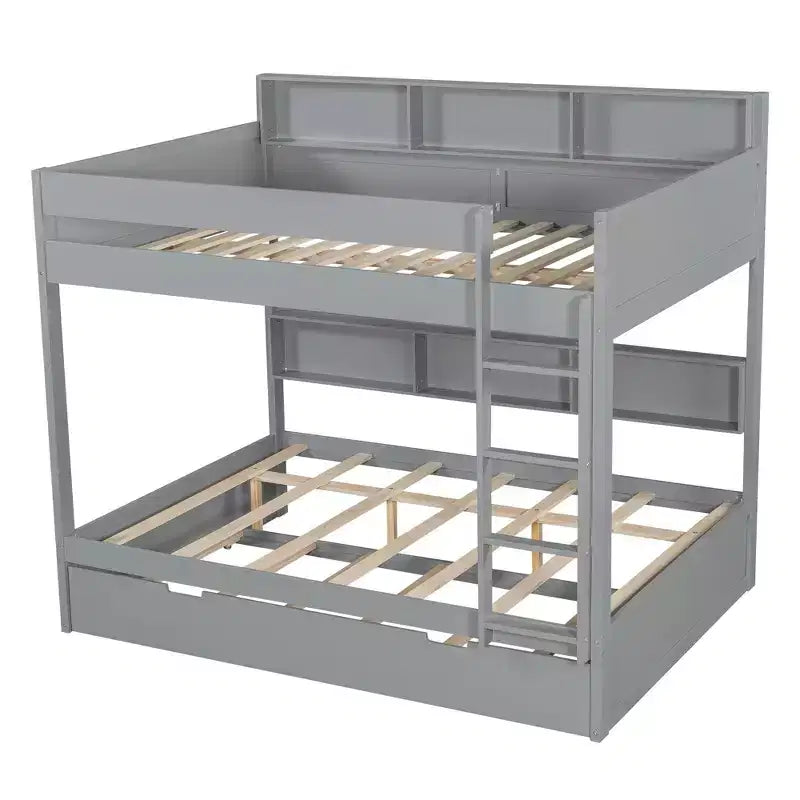 Luxystar Modern Full over Full Bunk Bed with Shelves and Trundle