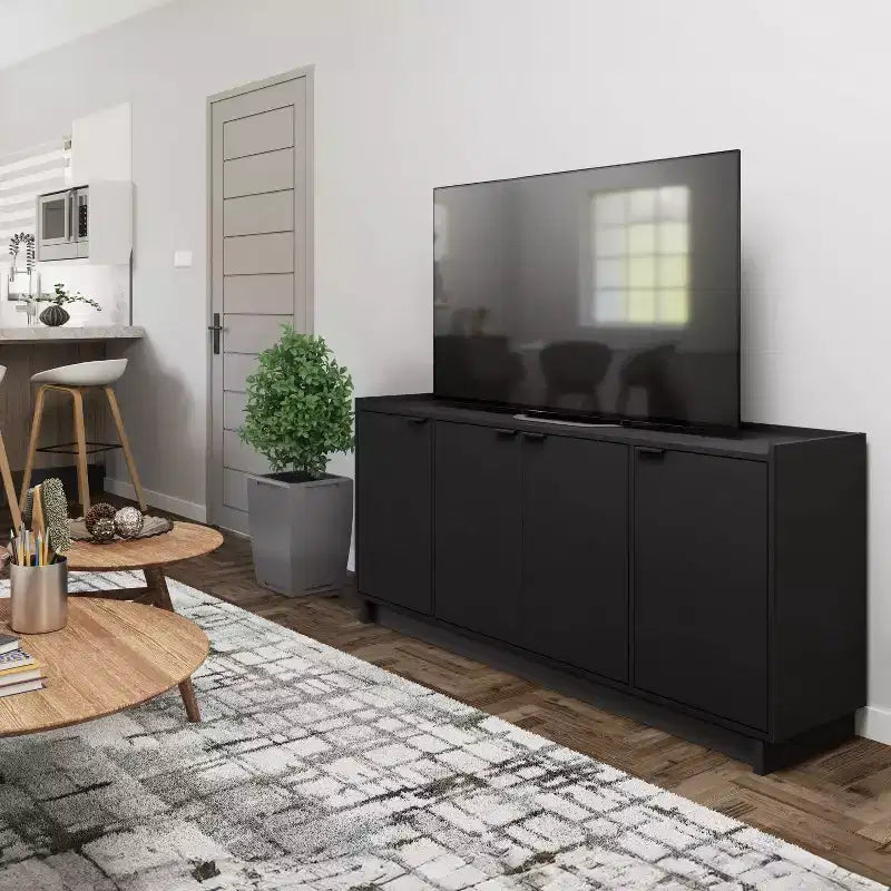 Simply Modern 4-Door Sideboard Console Table Cabinet, Black
