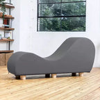 Avana Chaise Lounge Chair for Stretching and Relaxation, Hevea Wood Feet, Faux Leather - Submarine Grey