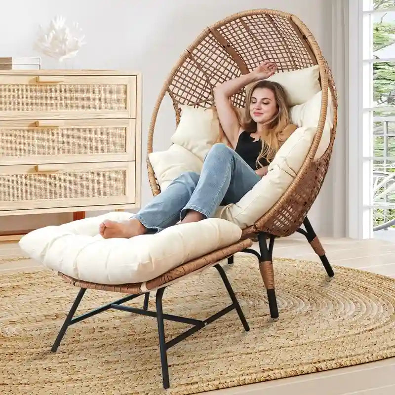 FINCATI Indoor Eggs Chair, 440 lbs Egg Chair Outdoor, Oversized Egg Chair with Ottoman, Luxury Cozy Egg Chair with Foot Rest
