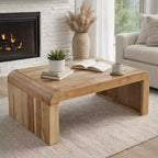 Royal Hampton Coffee Table Handcrafted Natural Acacia Wood Rectangular Curved Waterfall Top, 36 Inch