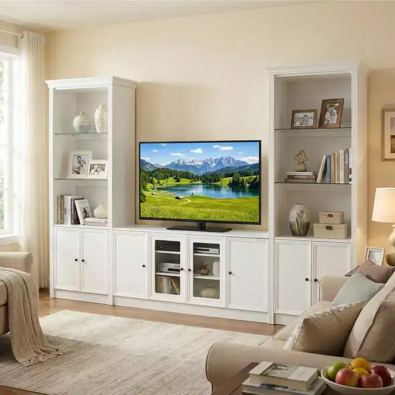 JVNOXK 91 128.2 Meuble mural moderne 3 pièces avec vitrines et étagères réglables pour salon