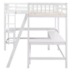 119''L 79.5''W Wood Twin Size L-Shaped Loft Bed with Ladder and 2 Built-in L-Shaped Desks