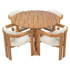 ModernLuxe 5pcs Outdoor Acacia Wood Round Dining Table Set, 47 Patio Table with 4 Cushioned Barrel Chairs for Garden/Patio/Backyard