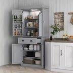 71 Kitchen Pantry Cabinet with LED Lights, 6 Door Shelves, a Drawer and 4 Adjustable Shelves
